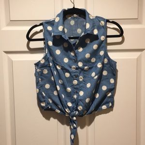 Blue & White Sleeveless Tie-Up Shirt